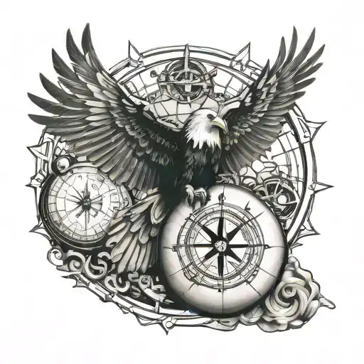 sleeve with eagle, compass, globe, and anchor tattoo design idea
