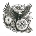 sleeve with eagle, compass, globe, and anchor tattoo design idea
