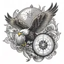 sleeve with eagle, compass, globe, and anchor tattoo design idea