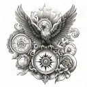 sleeve with eagle, compass, globe, and anchor tattoo design idea