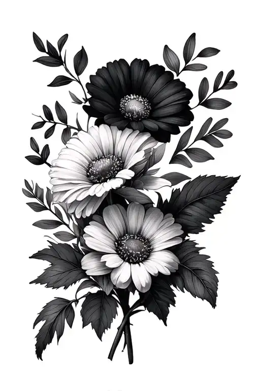 December, july, September, October and August Birth Flower bouquet tattoo design idea