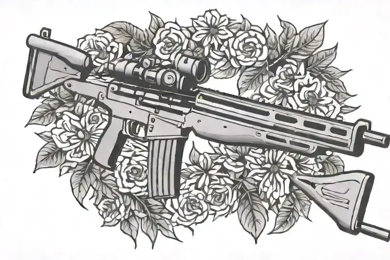 FN FAL Sniper rifle surrounded by wreath tattoo design idea
