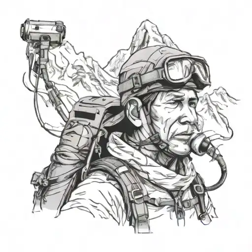 mountaineer on Mount Everest and oxygen mask tattoo design idea