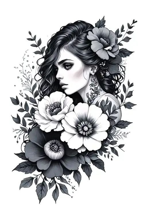 dark romance and flowers tattoo design idea