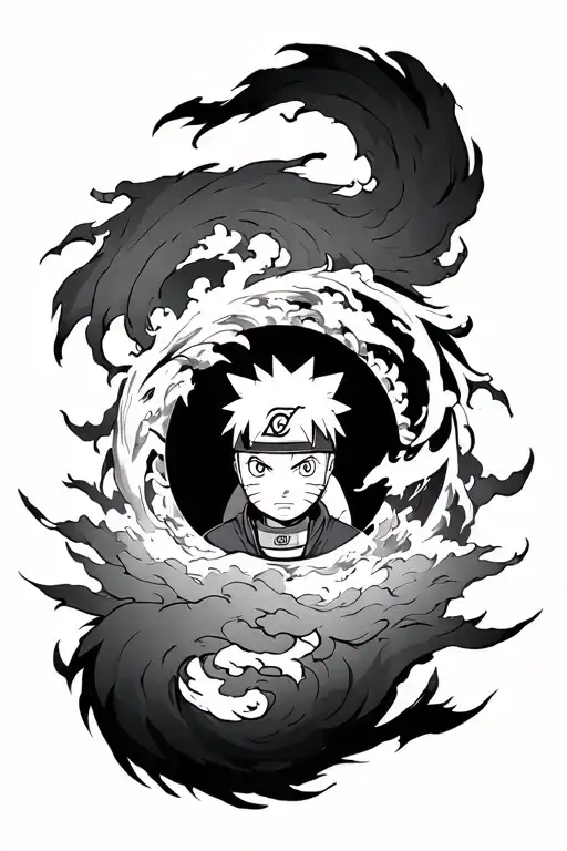 Naruto Curse Seal with clouds below with kid naruto and the nine tailed fox  tattoo design idea