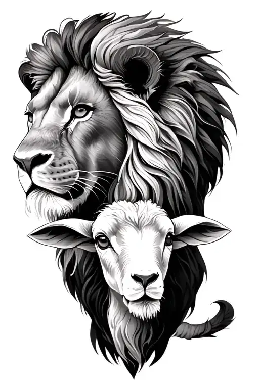 Lion and lamb looking tattoo design idea