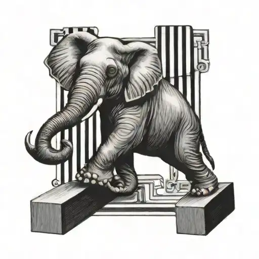 rearing Circus elephant balancing on a square licorice alsort tattoo design idea