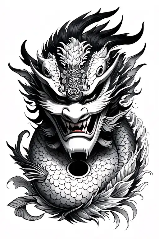 Japanese Hannya Mask, Samurai, Koi Fish, Dragon Sleeve tattoo design idea
