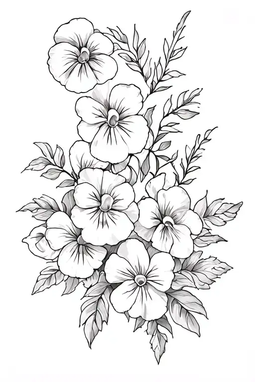 crown and pansies surrounding tattoo design idea