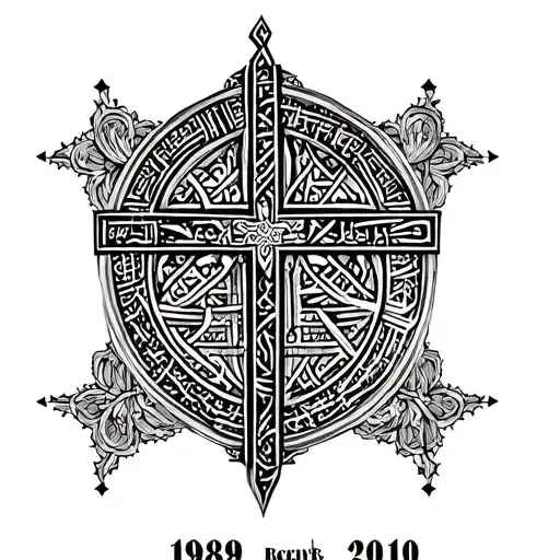 Coptic cross and below is 1989 and 2010 in Arabic tattoo design idea