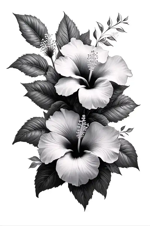 Multiple hibiscus flower tattoo black and white  tattoo design idea