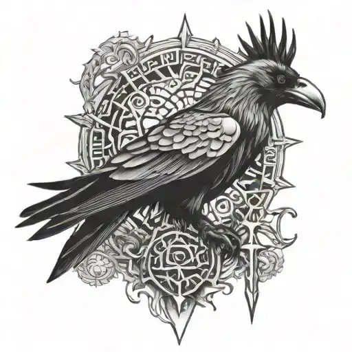 Odin, raven and Nordic runes tattoo design idea