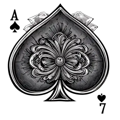 Ace of Spades as the focal point, fanned or layered with the 7 of Clubs, 10 of Diamonds, and 5 of Hearts. Surrounded by  tattoo design idea