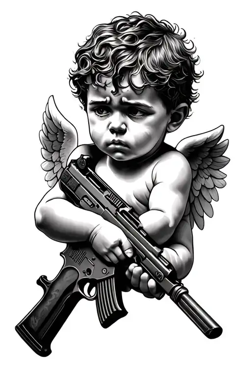 sad boys 4 life cherub aiming ak47 tattoo design idea