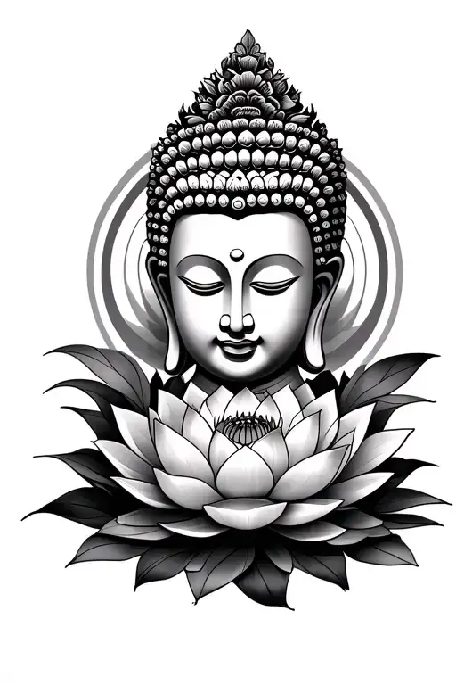 buddha face and lotus flower and mandala design incorporating elements tattoo design idea
