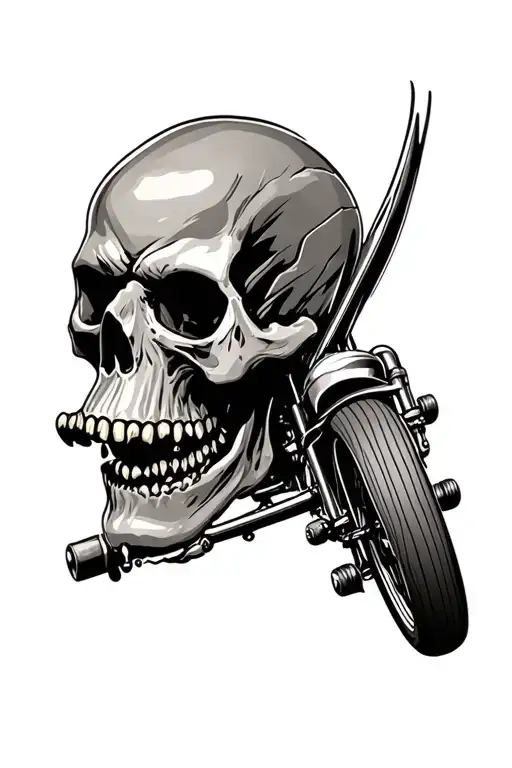 creepy biker skull with harley davidson tattoo design idea