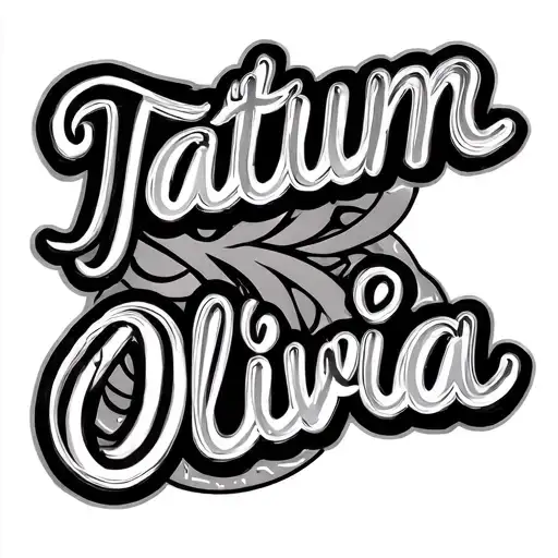 "Tatum Olivia" cursive curved text tattoo design idea