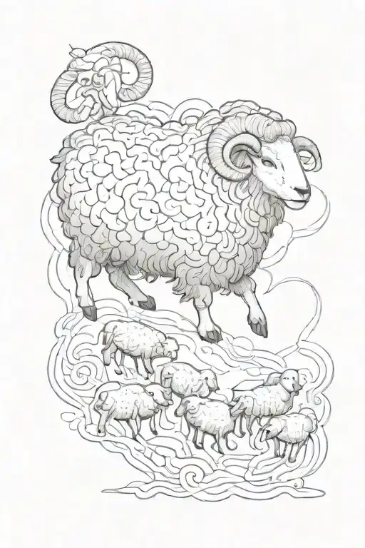 a sketch of a tattoo where the stages of a sheep's life will be located vertically from bottom to top tattoo design idea