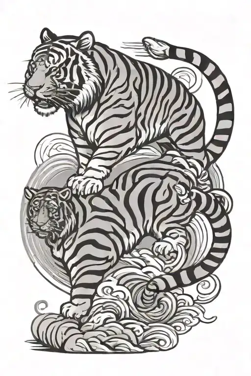 simple traditional Japanese tiger walking tattoo design idea