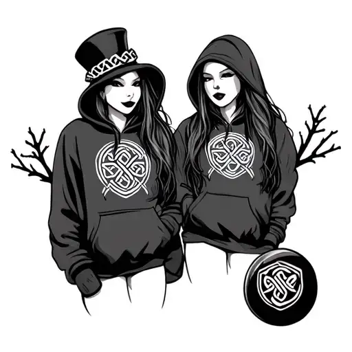 gangster snowman lil homie as a female with long hair waring a hoodie with the celtic symboyl for protection on it  tattoo design idea