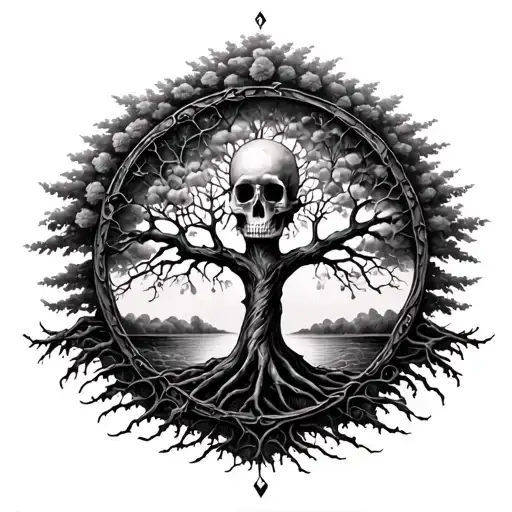 tree of life and memento mori conceptual tattoo tattoo design idea