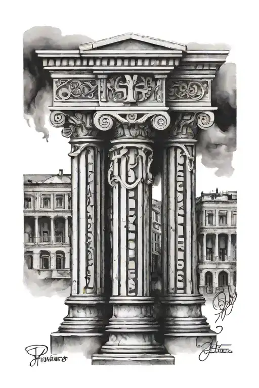 pillars with latin wording and  roman numerals  tattoo design idea