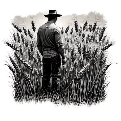 wheat field with a man standing tattoo design idea