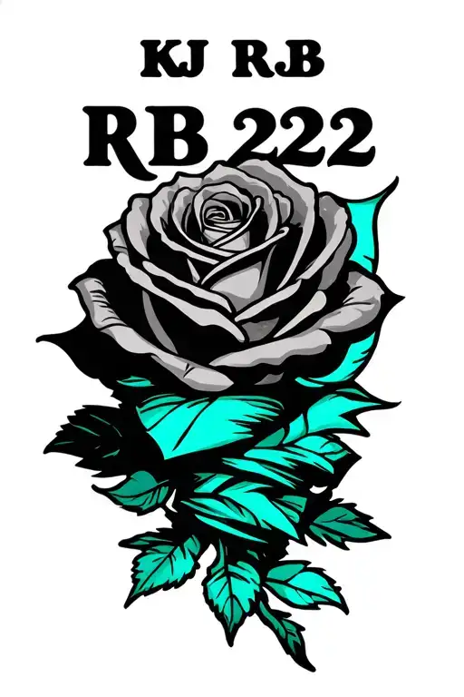 "KJ RB 22" Black and teal wrapped rose tattoo design idea