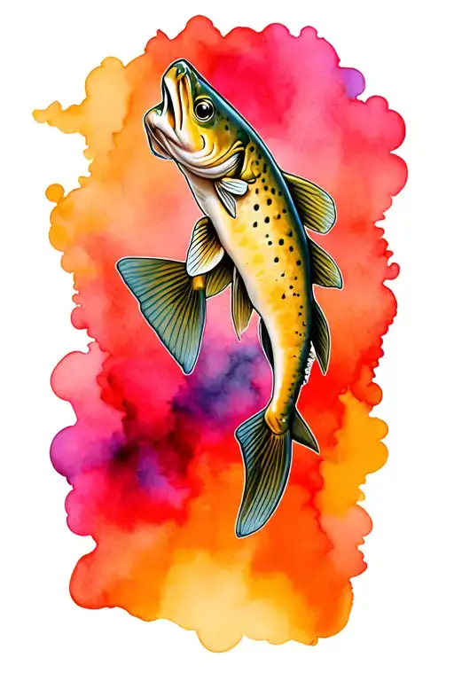 brown trout jumping tattoo design idea