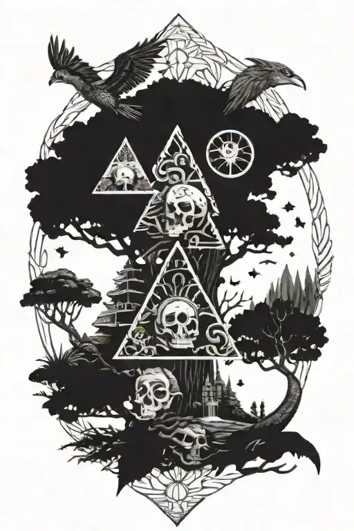 eyeball pyramid dragon rose skull big tree of life waterfall moon whale nasty bird snakes earth mushrooms marijuana leaf tattoo design idea