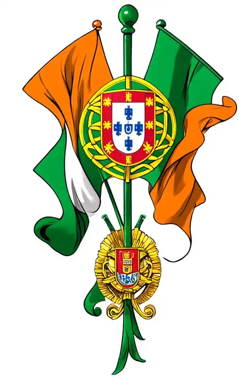 Irish and Portuguese flags crossed tattoo design idea