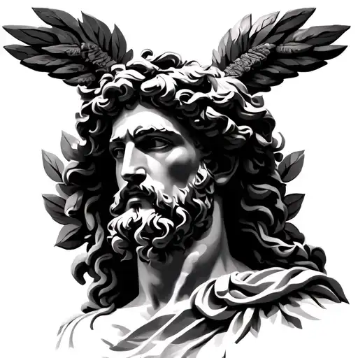 Greek god above Olympian wreath tattoo design idea