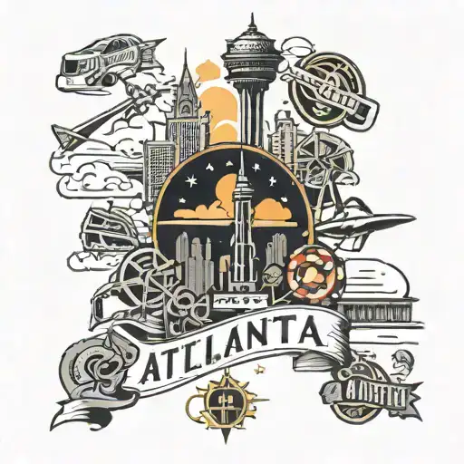 Atlanta themed tattoo featuring iconic landmarks and sports teams tattoo design idea