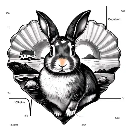 heart rate chart  with seashell rabbit and caravan tattoo design idea