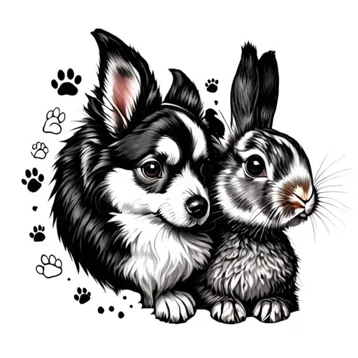 affinity son with a dog paw, print chicken and a rabbit tattoo design idea