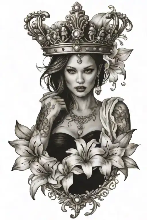 1 king crown to small tiaras surrounded by Lily's tattoo design idea