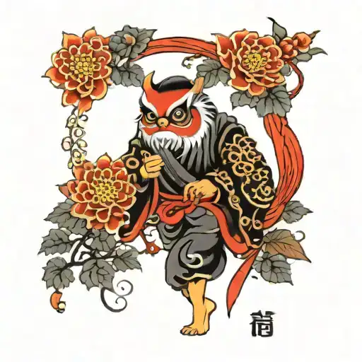 Tengu, Namakubi, Chrysanthemum, Daruma tattoo design idea
