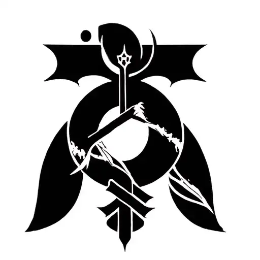 Symbols that represent rebelion, solitude and agression, thicc Black lines tattoo design idea