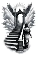Stairway To Heaven Walking Up Stairs Angels Sun Rays Clouds Heaven Gate At The Top Of The Stairs Tattoo tattoo design idea