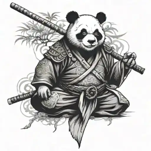 samurai panda with samurai hat whole body tattoo design idea