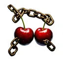 two cherries wrapped multiple times by chains tattoo design idea