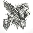 Lion face and phenix with a cub tattoo design idea