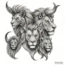 Lion face and phenix with a cub tattoo design idea