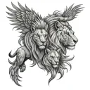 Lion face and phenix with a cub tattoo design idea