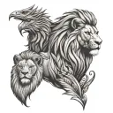 Lion face and phenix with a cub tattoo design idea
