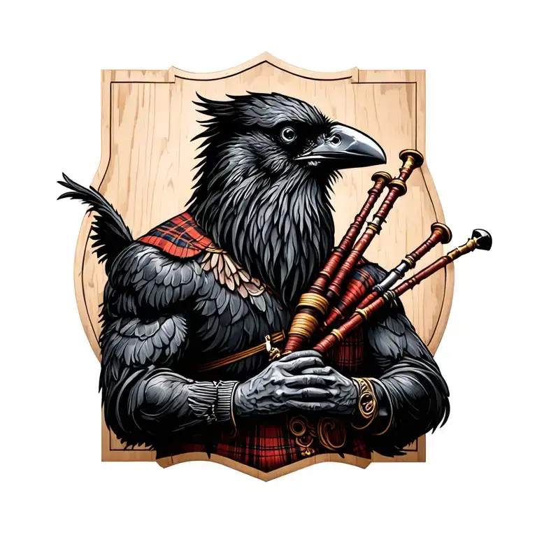 designs on wood carving crow muscular with mans face bagpiper playing the bagpipes baldblack beard tattoo design idea