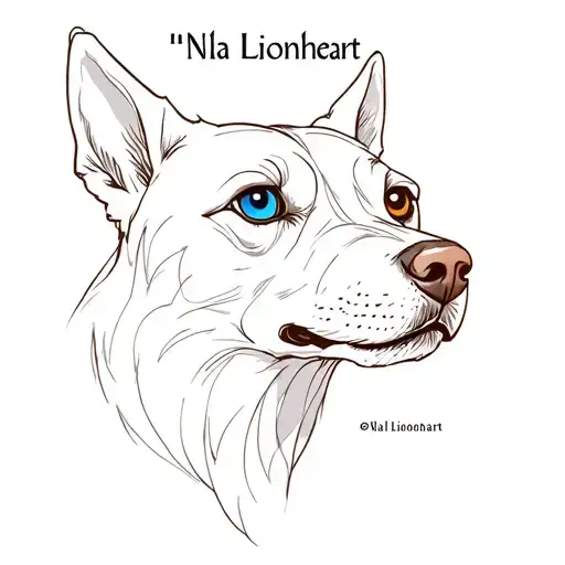"Nala Lionheart" dogs blue eye and brown eye tattoo design idea