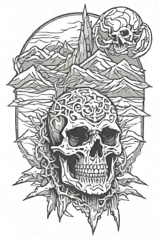 skull frozen mountains bacround tattoo design idea