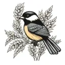 chickadee carrying wheat stalk with cancer ribbon wrapped tattoo design idea