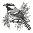 chickadee carrying wheat stalk with cancer ribbon wrapped tattoo design idea